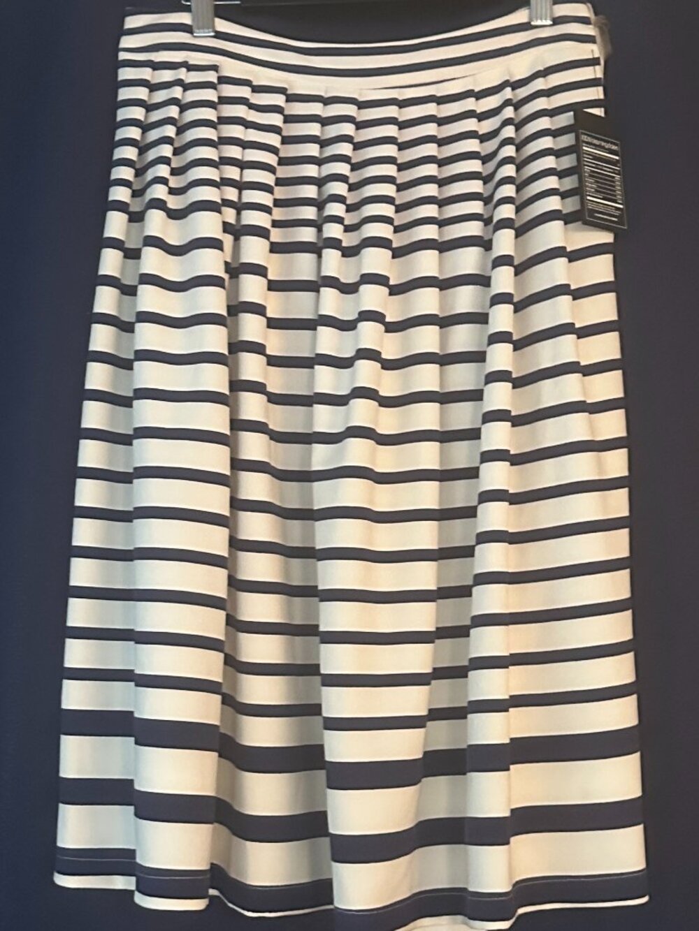 Lucy Paris White with Navy Stripe Midi Skirt Size M NWT